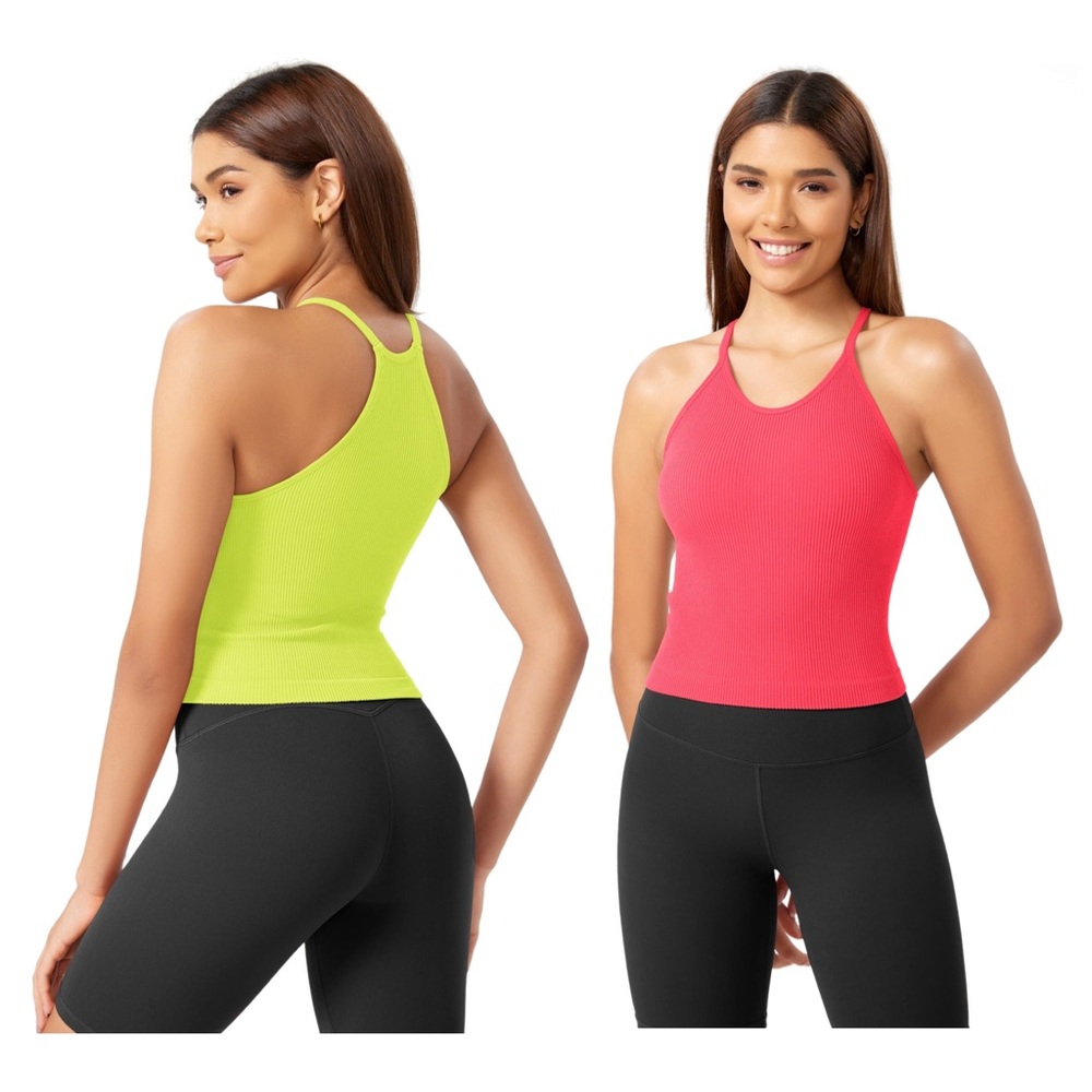 Bundle (2) Ododos Vibrant Pink and Yellow Ribbed Tank Tops. Size XS - Picture 9 of 9